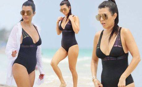 Kourtney Kardashian Wear Sexy Lace-Up Swimsuit | HD Bikini Pics