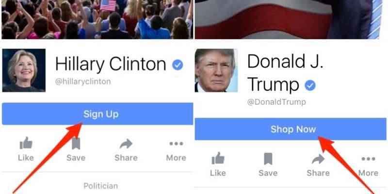 Donald Trump Facebook Page Has Shop Now Button