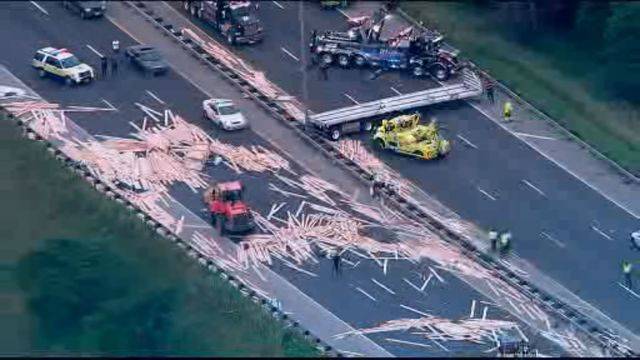 Lumber Truck Crash Blocks All Lanes Of Bishop Ford