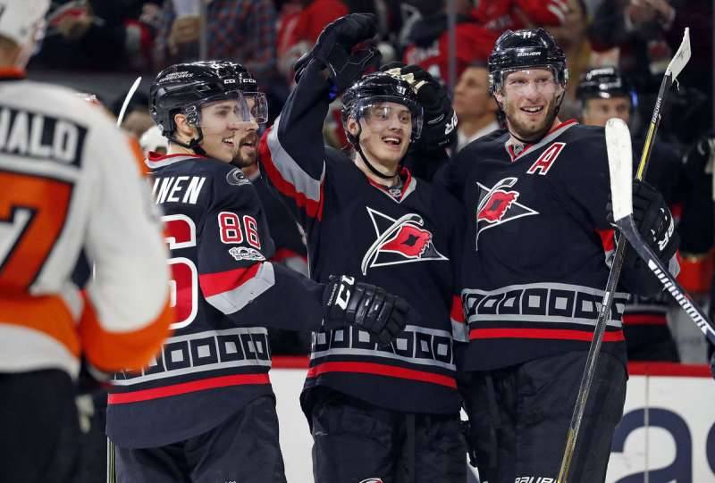 Sebastian Aho’s first career hat trick powers Hurricanes past Flyers