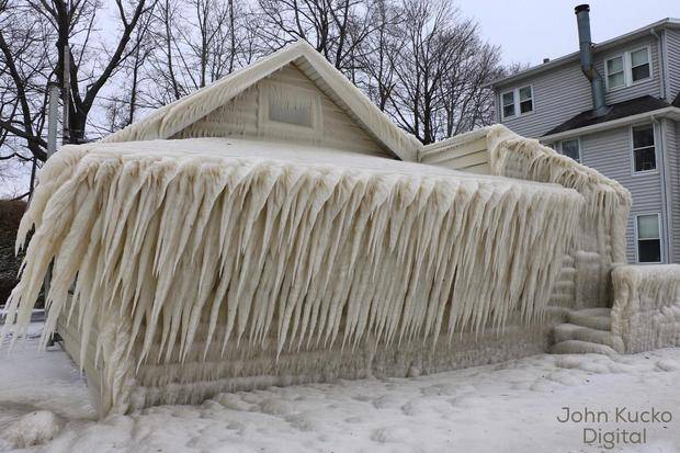 This house in upstate New York is completely encased in ice