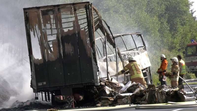 Bus Bursts Into Flames After Collision In Germany Injuring