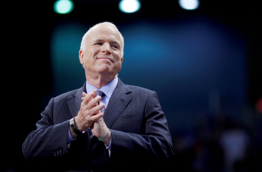 FILE PHOTO U.S. Republican Presidential Nominee Senator John McCain Listens As He Is Introduced At A Campaign Rally In Fayetteville