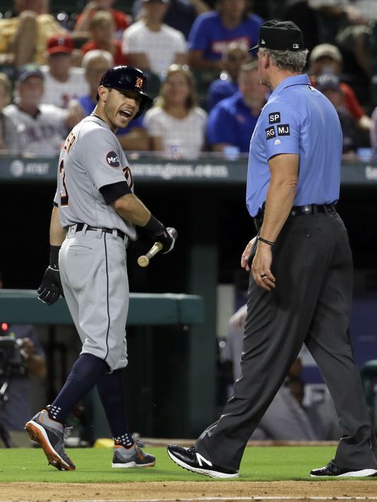 Tigers Kinsler says ump Hernandez should get out of game