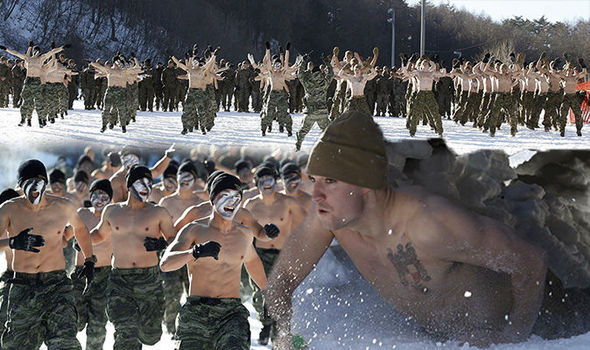 US Marines in topless drills in -20C to prepare for North Korea attack