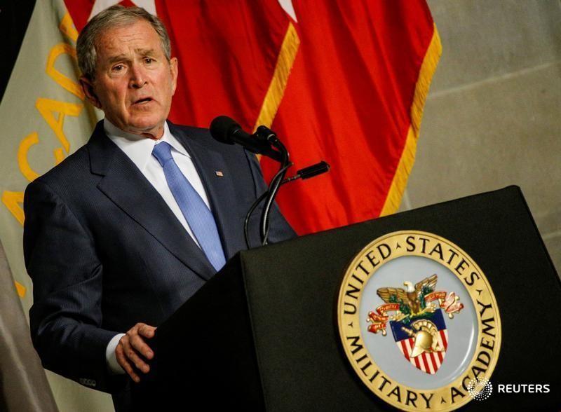 FILE PHOTO - Former U.S. President George W. Bush speaks after being honored with the Sylvanus Thayer Award at the United States Military Academy in West Point, New York