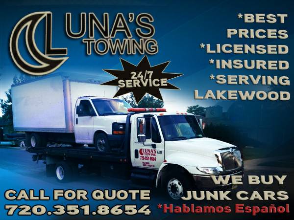 TOWING SERVICE 24 HOUR TOW TRUCK (Sheridan/Lakewood)