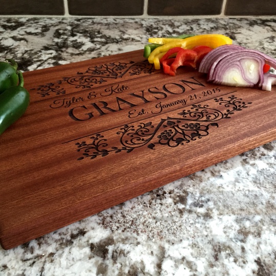 One or Two Large Personalized Mahogany Cutting Boards from American Laser Crafts