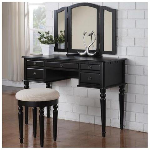 Poundex Furniture F4072 Bobkona St. Croix Vanity Set with Stool