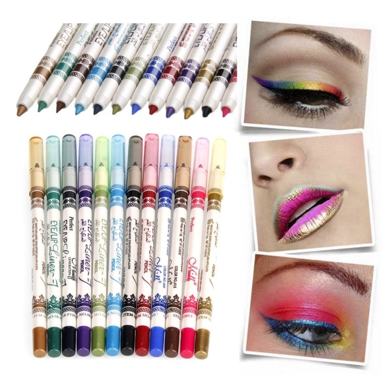 New 12Color Glitter Lip liner Eye Shadow Eyeliner Pencil Pen Cosmetic Makeup Set