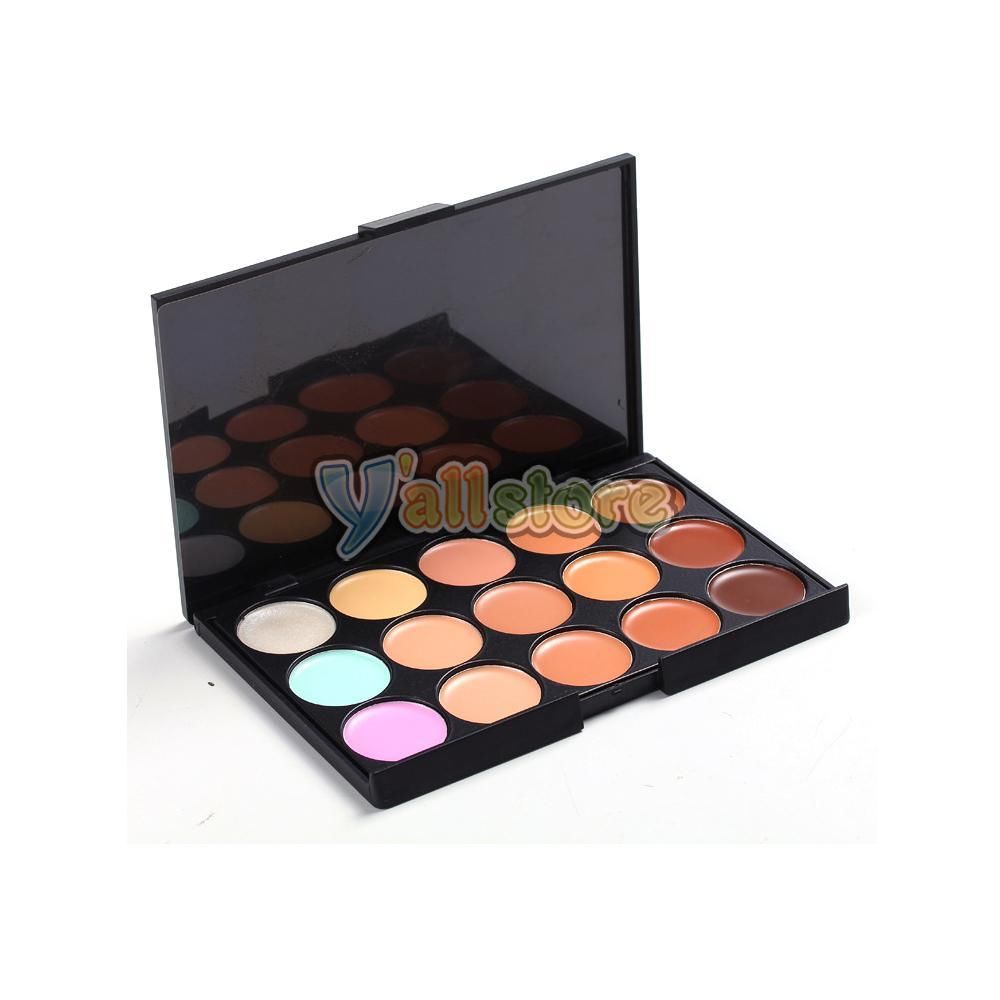 New 15 Colors Face Cream Makeup Concealer Palette 11Pcs Bamboo Flat Brush Set US