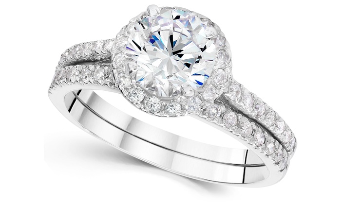 2.85 CTTW Diamond Engagement Ring and Matching Wedding Band in 14K White Gold by Bliss Diamond
