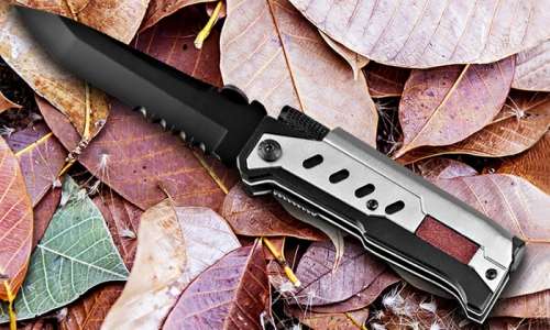 Outdoor Nation 3-in-1 Survival Pocket Folding Knife with LED Light and Fire Starter