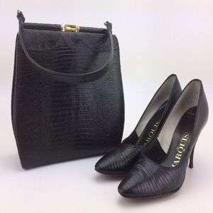 Luxury Lizard Heels Sz 7 Narrow With Black Lizard Handbag Classic Luxury
