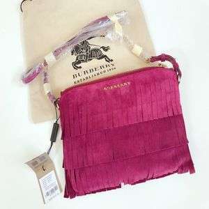 $795 NWT Burberry Peyton Fringed Suede Crossbody Bag Dark Plum Best Deal in USA.