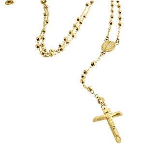 10K Yellow Gold Virgin Mary 3mm Diamond Cut Bead Crucifix Rosary Necklace 27black friday deal