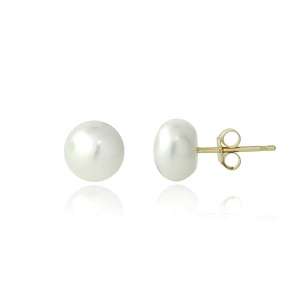 10k Yellow Gold Freshwater Cultured 6-6.5mm White Pearl Stud Earrings 2017 black friday deal